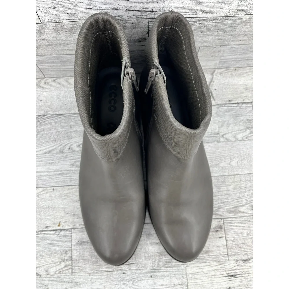 Ecco Shape 35 Grey Leather Block Heel‎ Ankle Boots Side Zip Womens 37 US 6-6.5